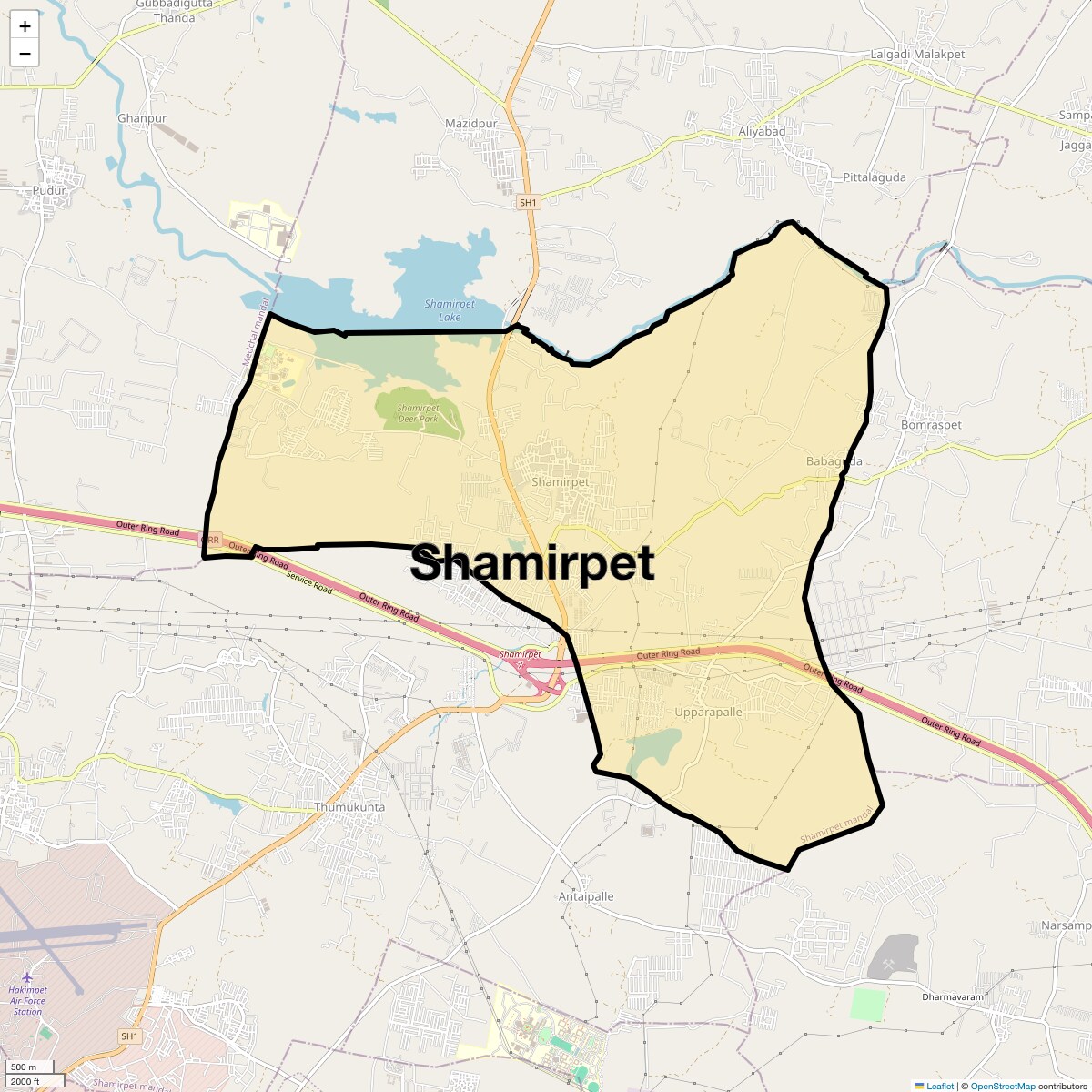 Location Map of Shamirpet, Hyderabad