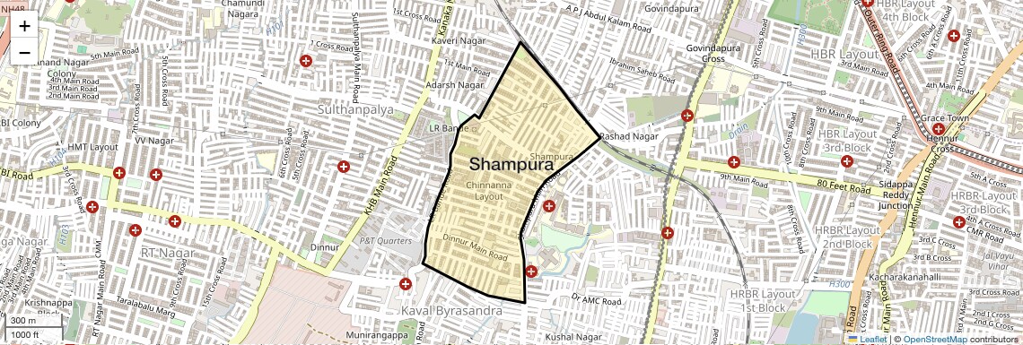 Location Map of Shampura, Bangalore