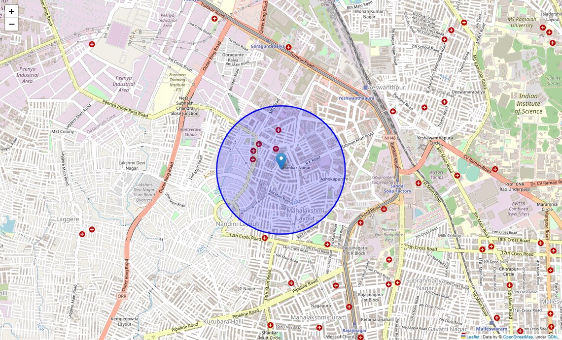 Location Map of Shankar Nagar, Bangalore