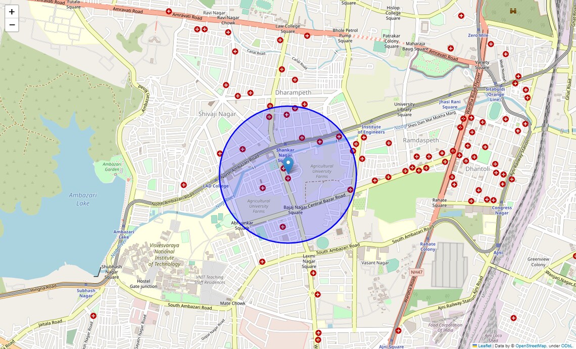 Location Map of Shankar Nagar, Nagpur