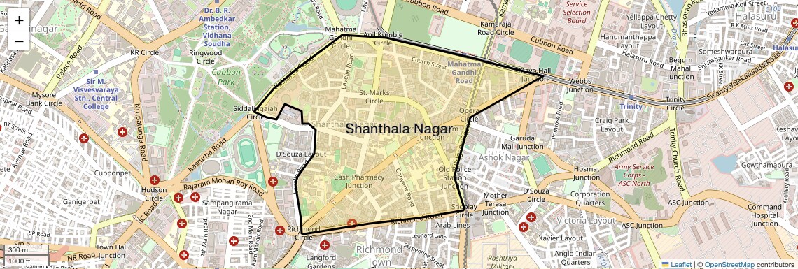 Location Map of Shanthala Nagar, Bangalore