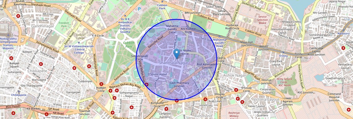 Location Map of Shanthala Nagar, Bangalore