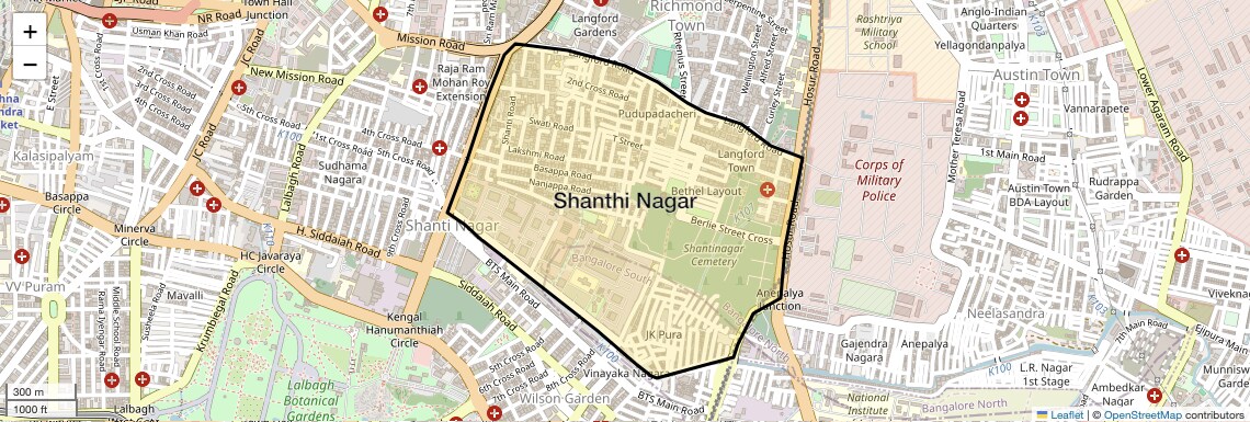 Location Map of Shanthi Nagar, Bangalore