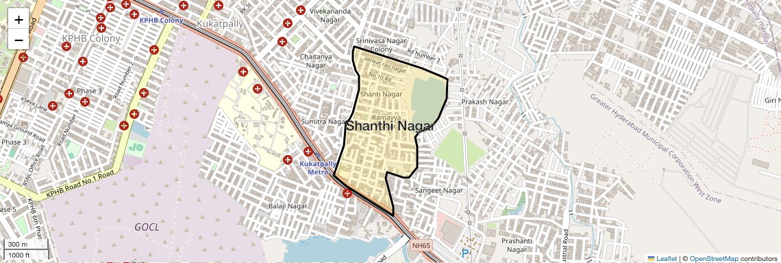 Location Map of Shanthi Nagar, Hyderabad