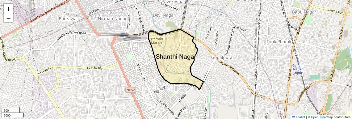 Location Map of Shanthi Nagar, Jaipur