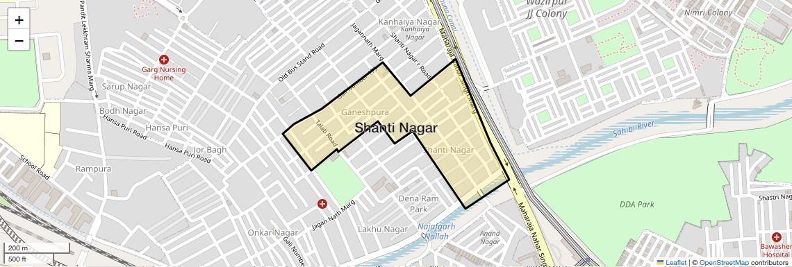 Location Map of Shanti Nagar, Delhi
