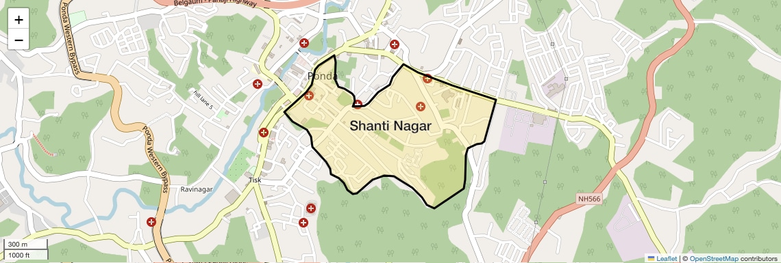 Location Map of Shanti Nagar, Goa