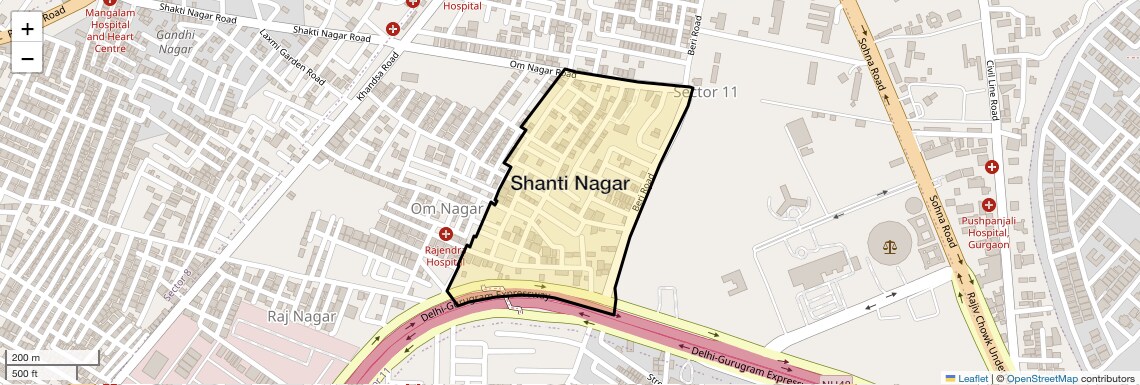 Location Map of Shanti Nagar, Gurgaon