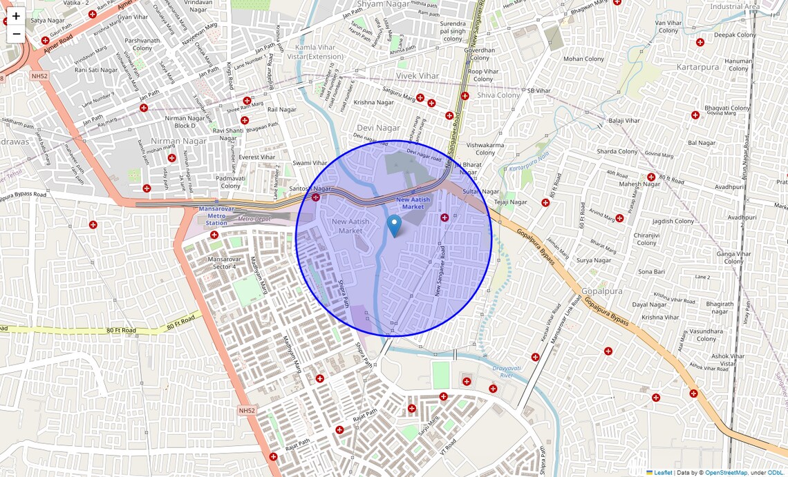 Location Map of Shanti Nagar, Jaipur