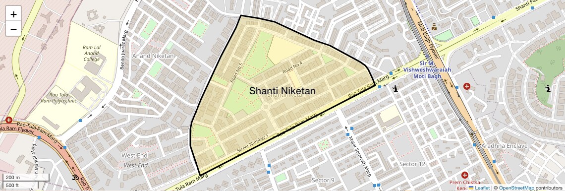 Location Map of Shanti Niketan, Delhi