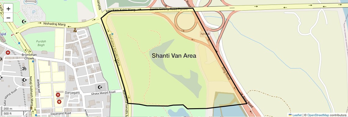 Location Map of Shanti Van Area, Delhi