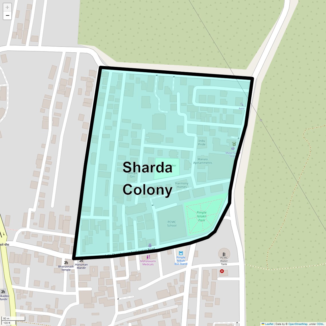 Location Map of Sharda Colony, Pune
