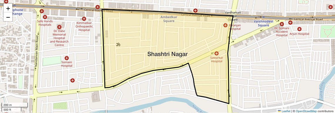 Location Map of Shashtri Nagar, Nagpur