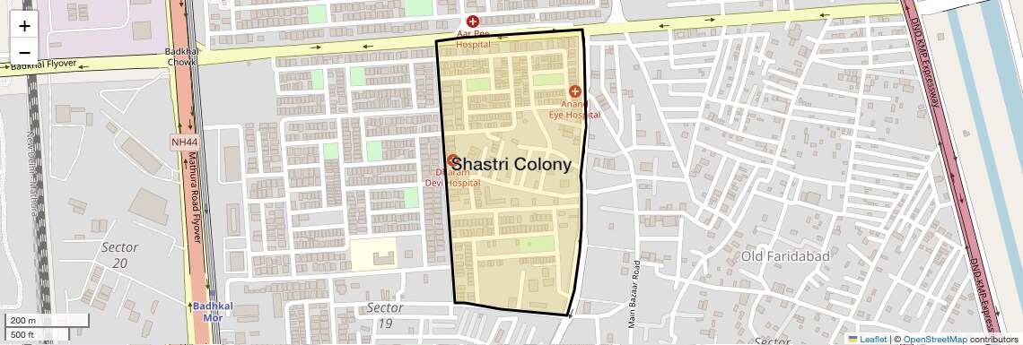 Location Map of Shastri Colony, Faridabad
