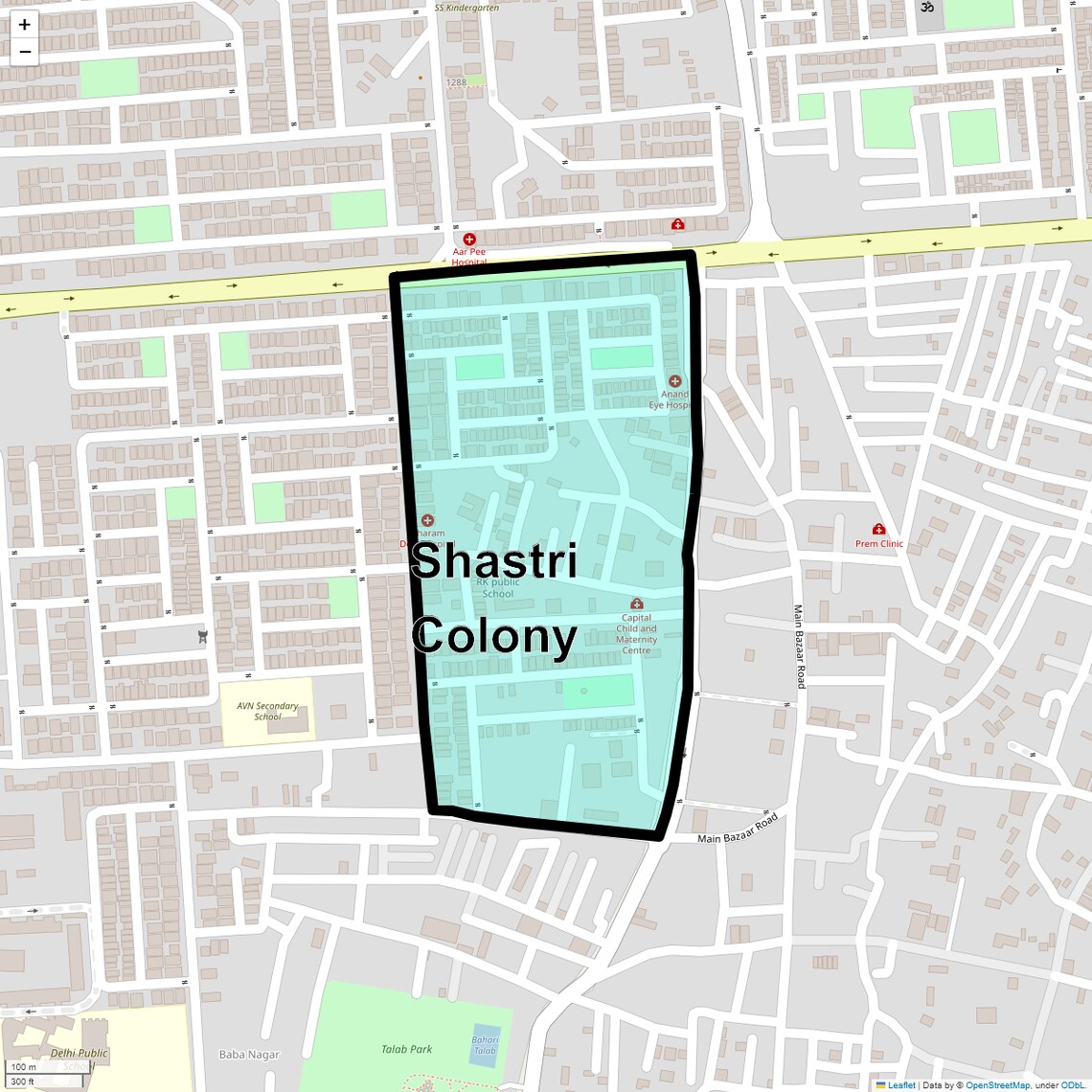 Location Map of Shastri Colony, Faridabad