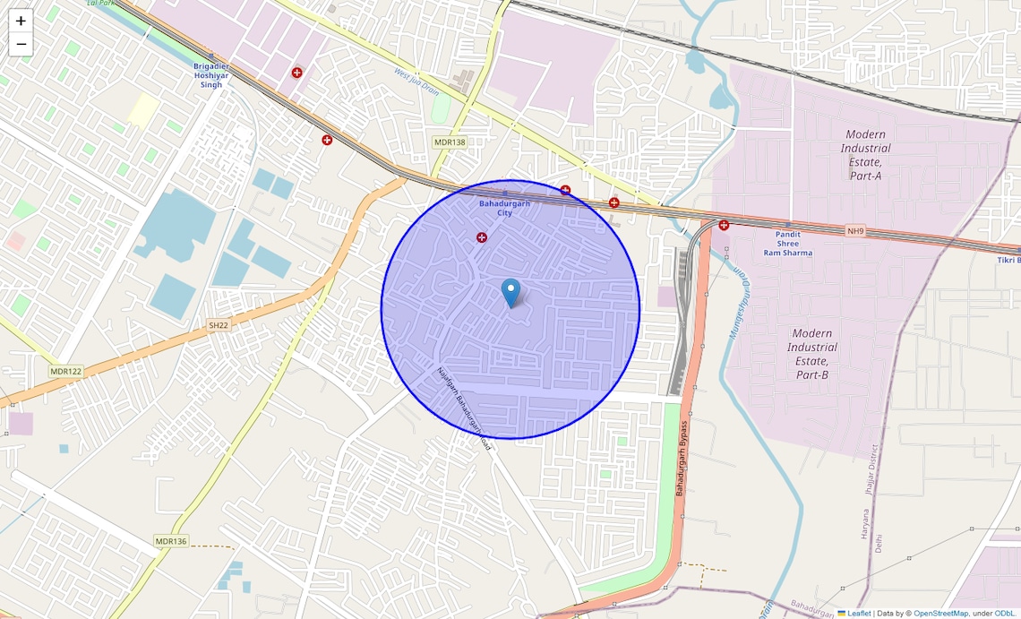 Location Map of Shastri Nagar, Bahadurgarh