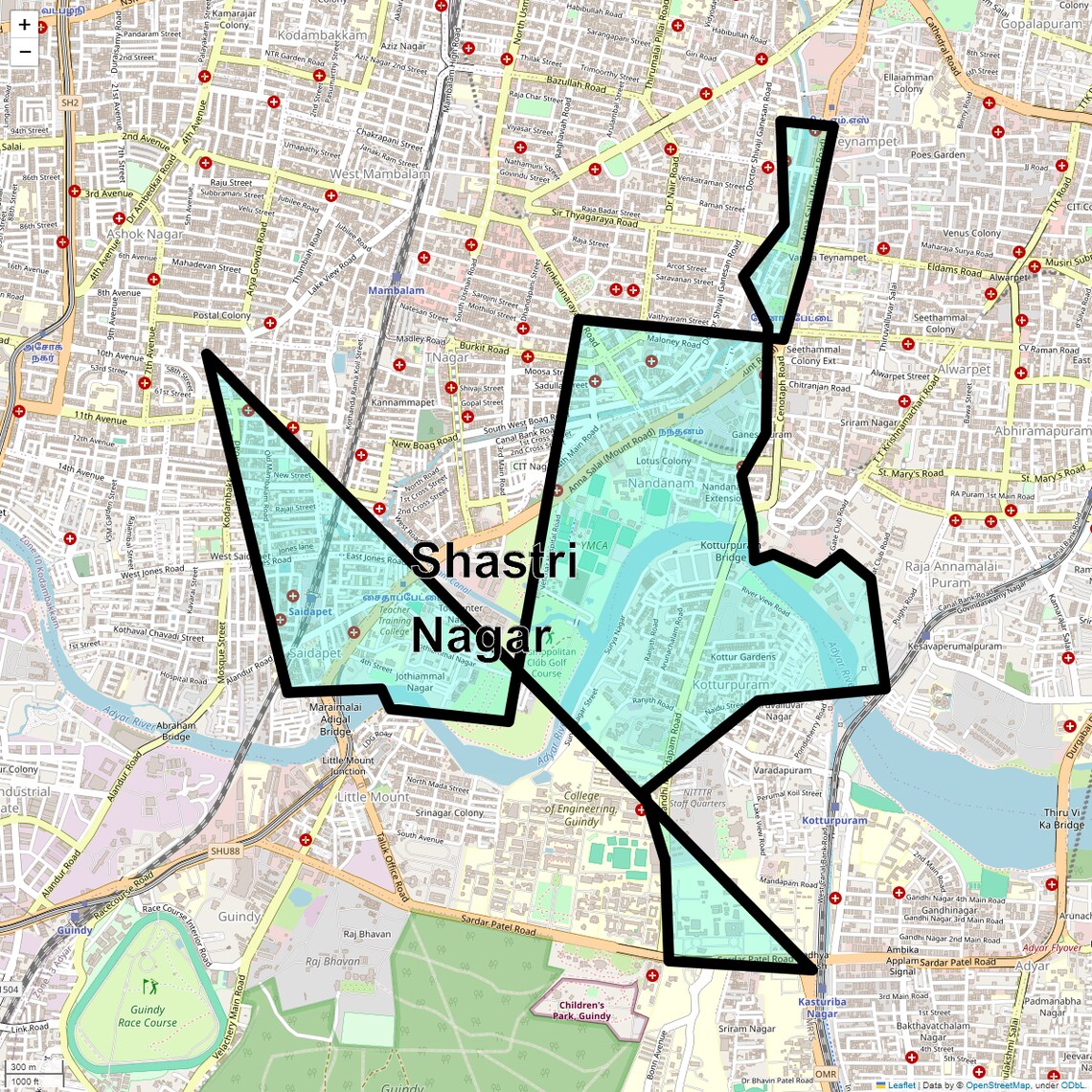Location Map of Shastri Nagar, Chennai
