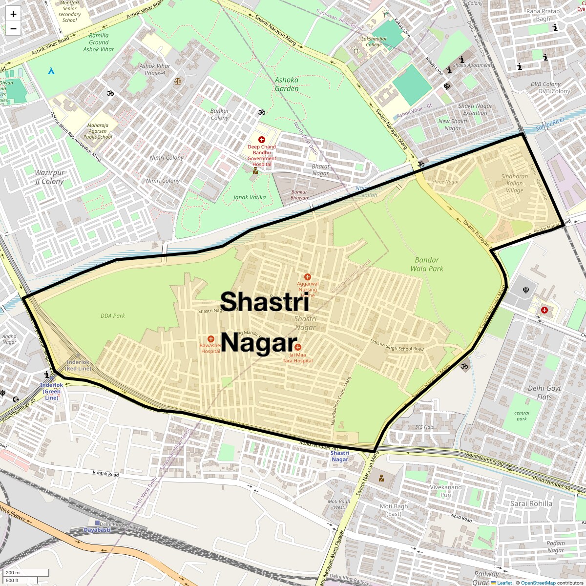 Location Map of Shastri Nagar, Delhi
