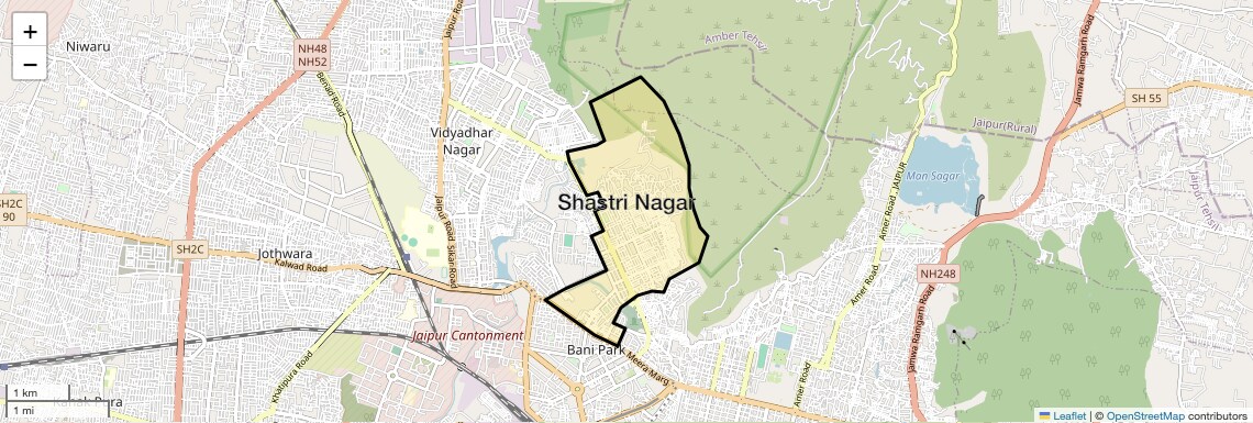 Location Map of Shastri Nagar, Jaipur