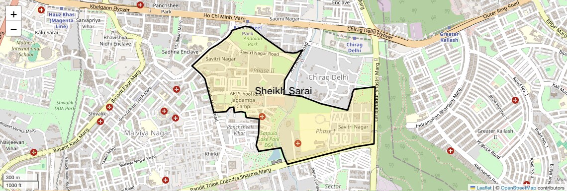 Location Map of Sheikh Sarai, Delhi