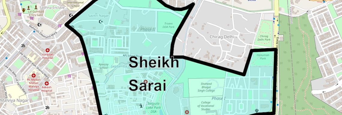 Location Map of Sheikh Sarai, Delhi