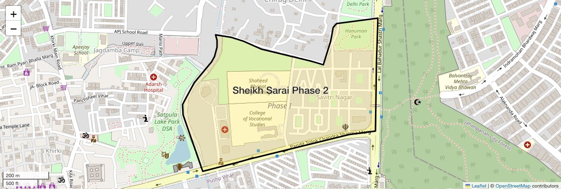 Location Map of Sheikh Sarai Phase 2, Delhi