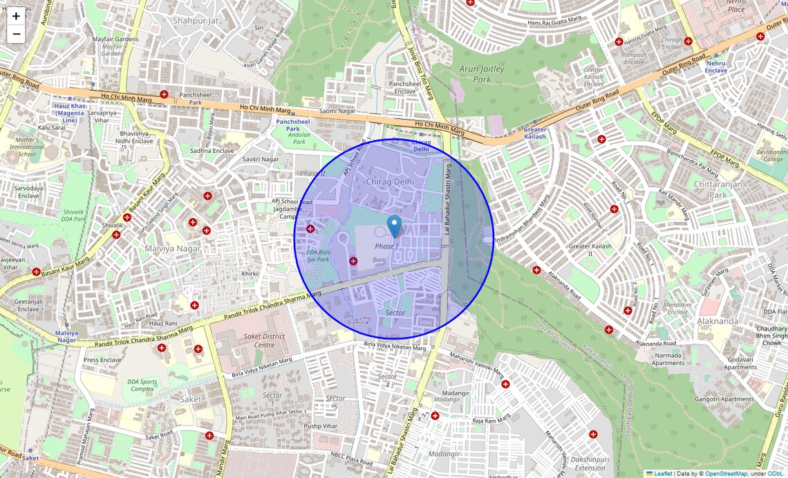 Location Map of Sheikh Sarai Phase 2, Delhi
