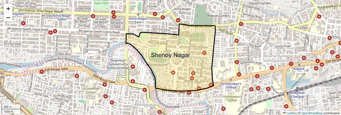 Location Map of Shenoy Nagar, Chennai
