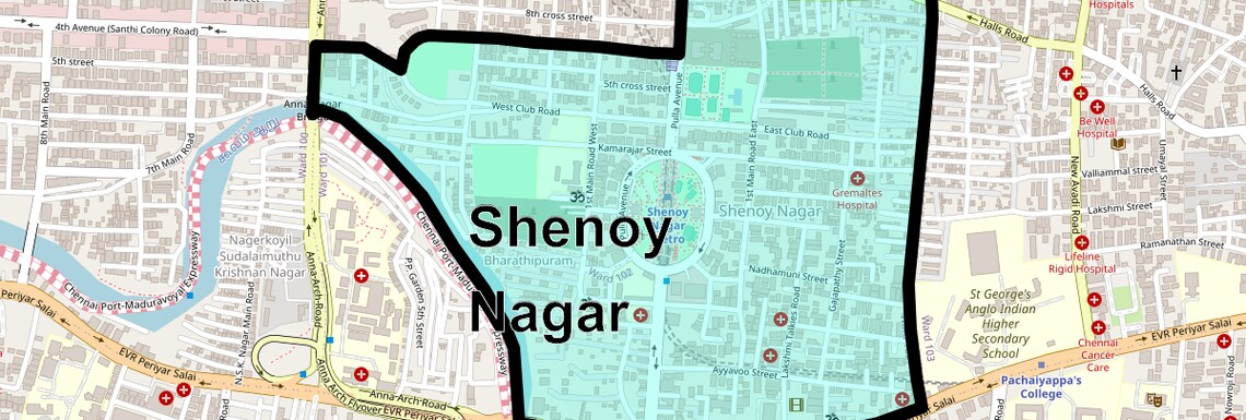 Location Map of Shenoy Nagar, Chennai