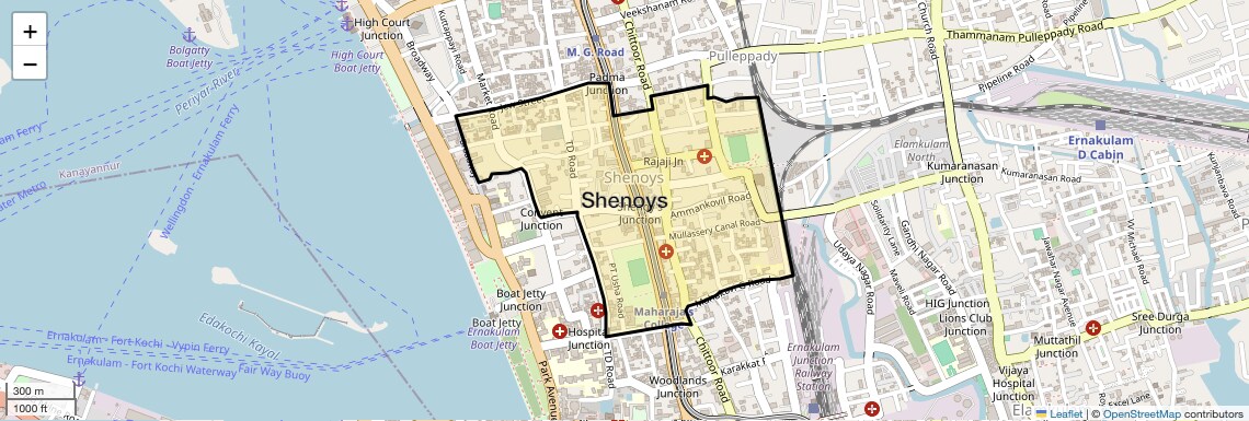 Location Map of Shenoys, Kochi