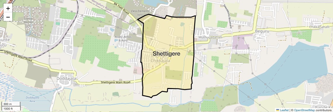 Location Map of Shettigere, Bangalore