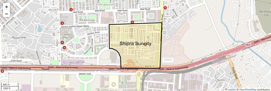 Location Map of Shipra Suncity, Ghaziabad