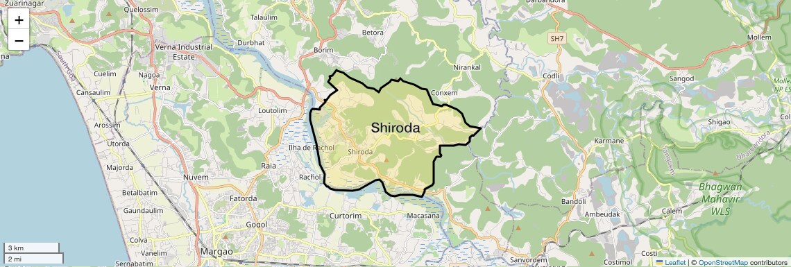 Location Map of Shiroda, Goa