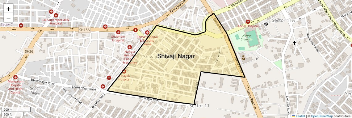 Location Map of Shivaji Nagar, Gurgaon