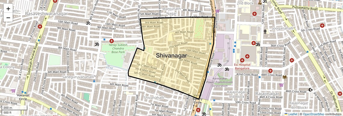 Location Map of Shivanagar, Bangalore