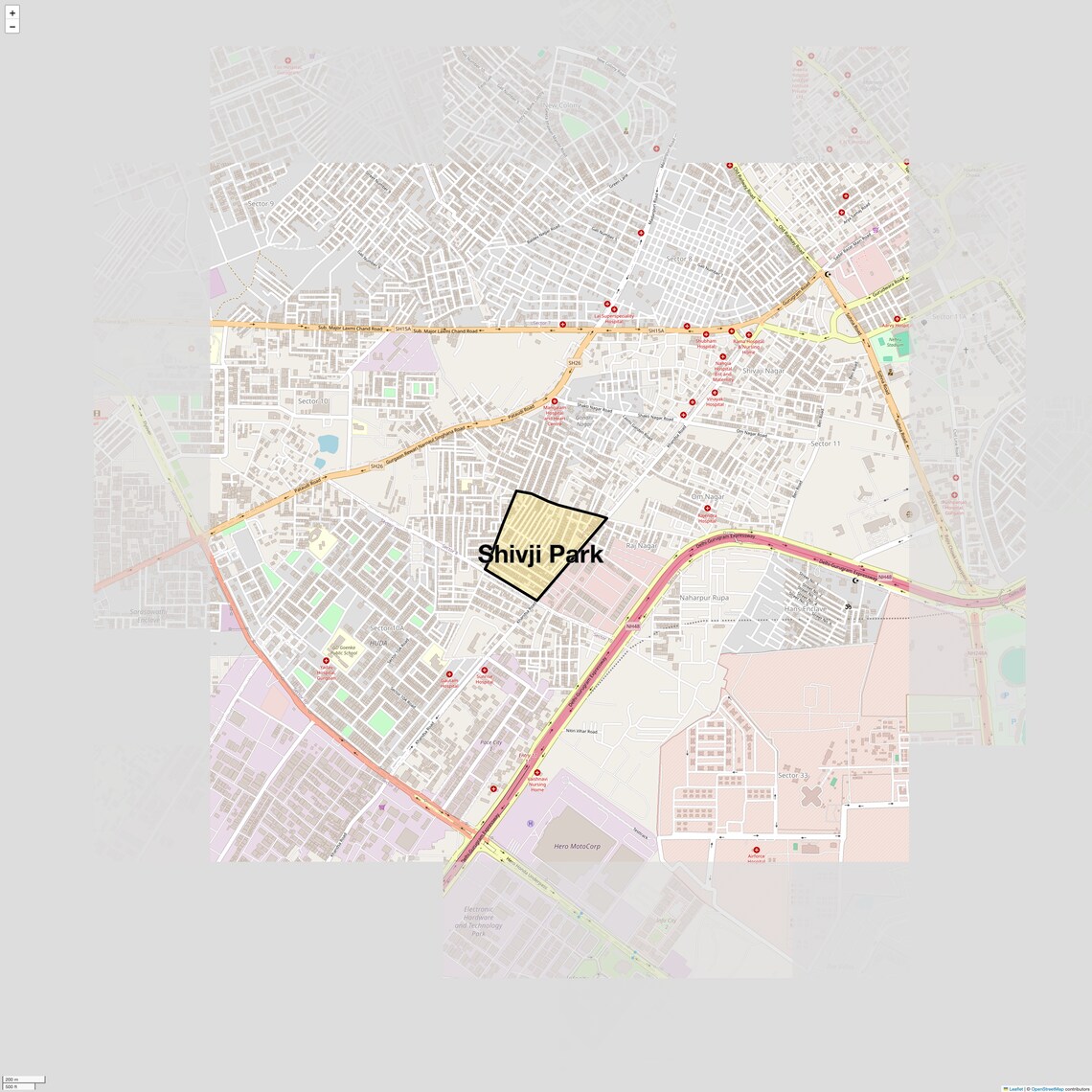 Location Map of Shivji Park, Gurgaon