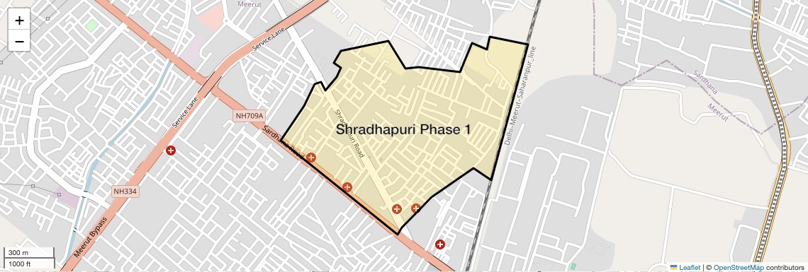 Location Map of Shradhapuri Phase 1, Meerut