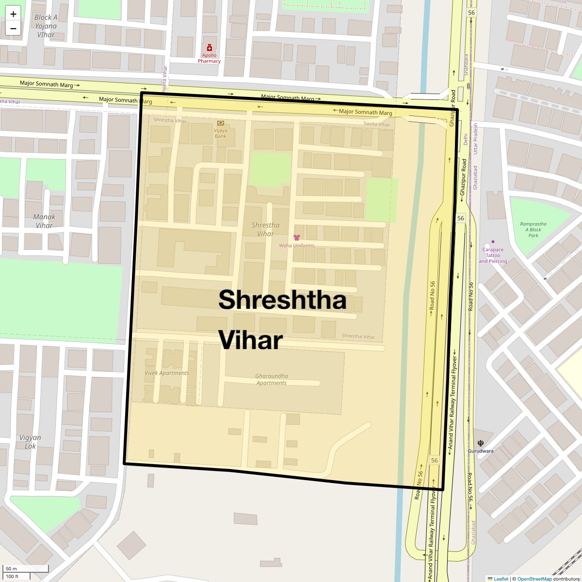 Location Map of Shreshtha Vihar, Delhi
