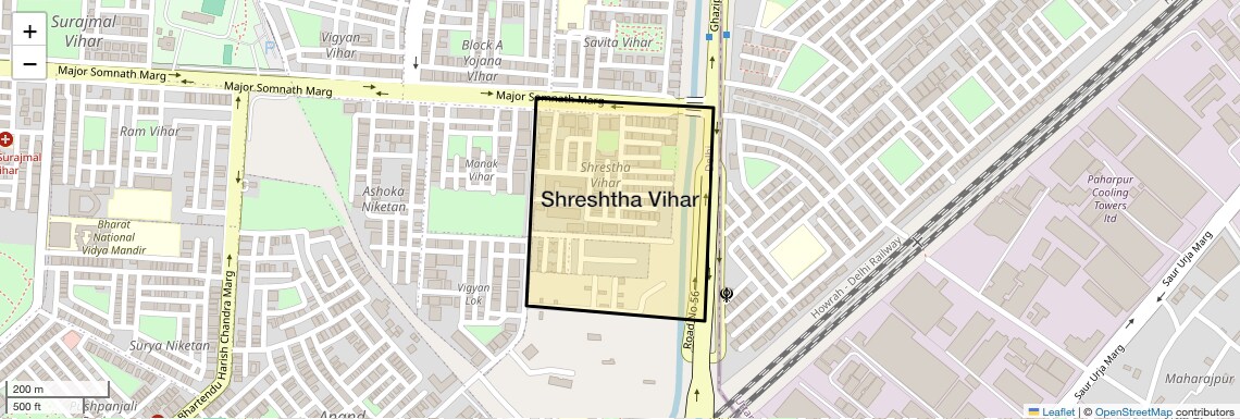 Location Map of Shreshtha Vihar, Delhi