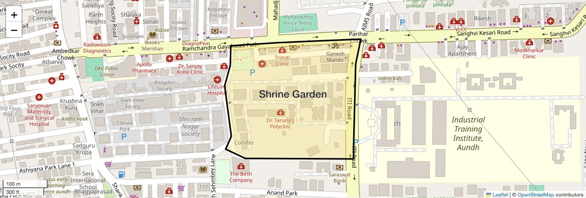 Location Map of Shrine Garden, Pune