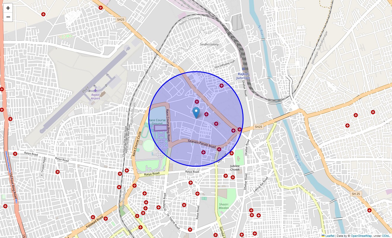Location Map of Shroff Road, Rajkot