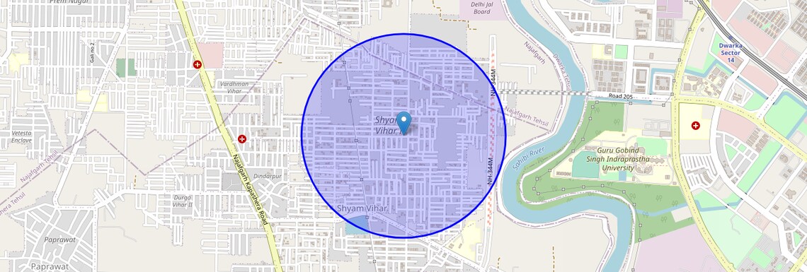 Location Map of Shyam Vihar, Delhi