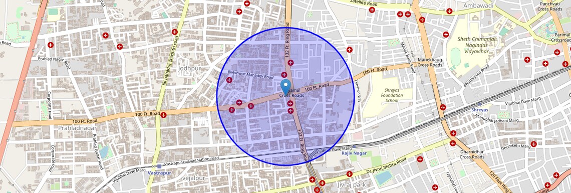 Location Map of Shyamal, Ahmedabad