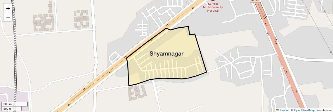 Location Map of Shyamnagar, Surat