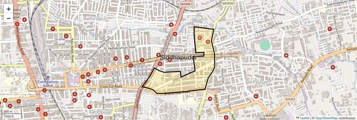 Location Map of Siddhapudur, Coimbatore