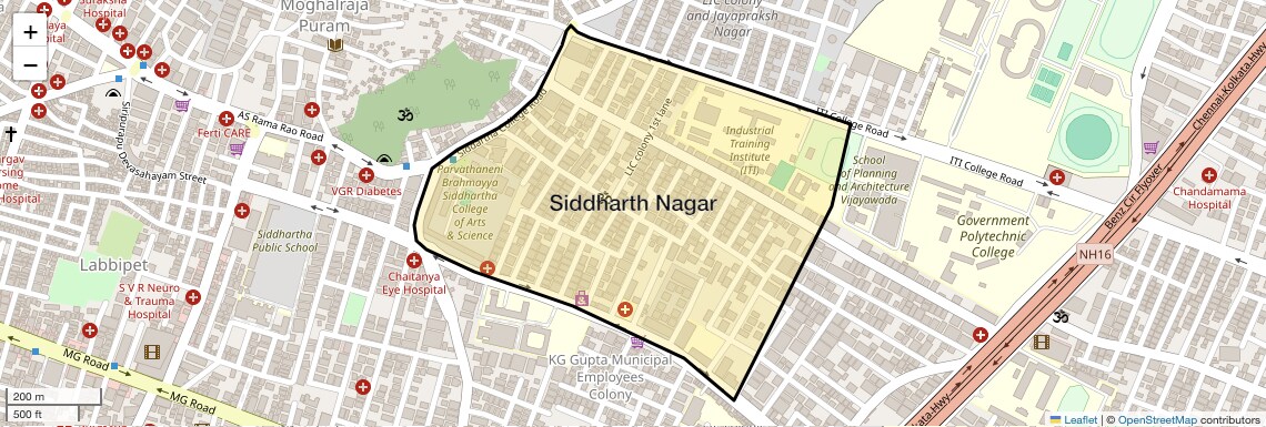 Location Map of Siddharth Nagar, Vijayawada