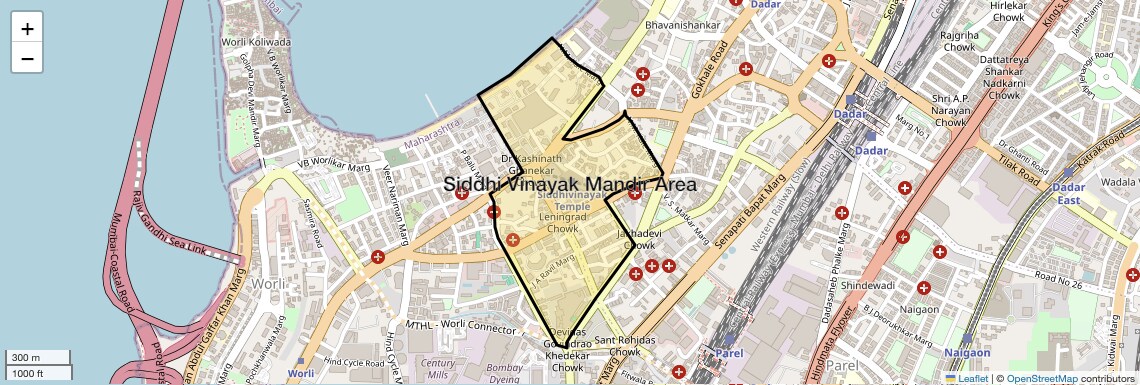 Location Map of Siddhi Vinayak Mandir Area, Mumbai