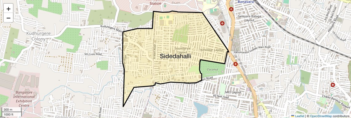 Location Map of Sidedahalli, Bangalore