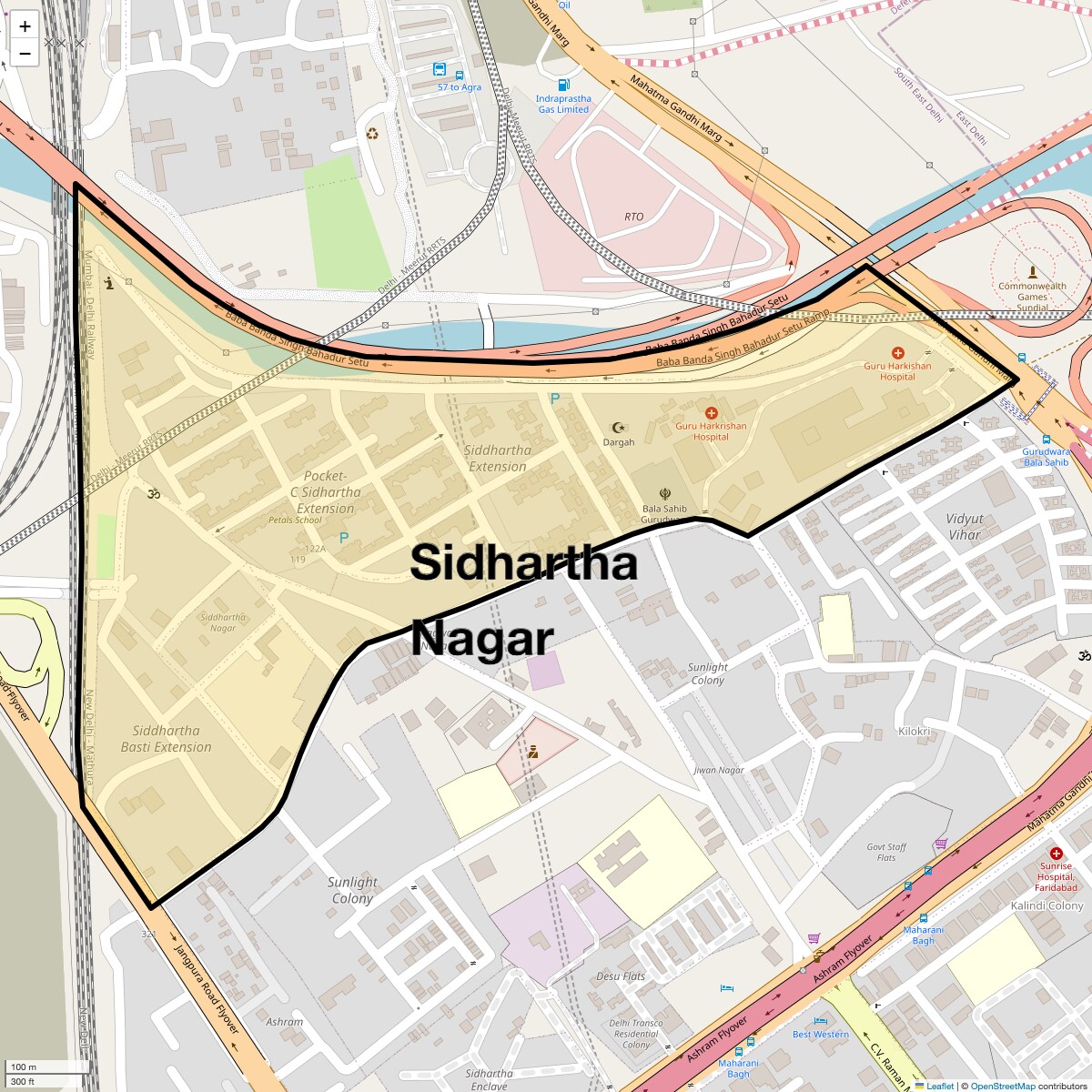Location Map of Sidhartha Nagar, Delhi