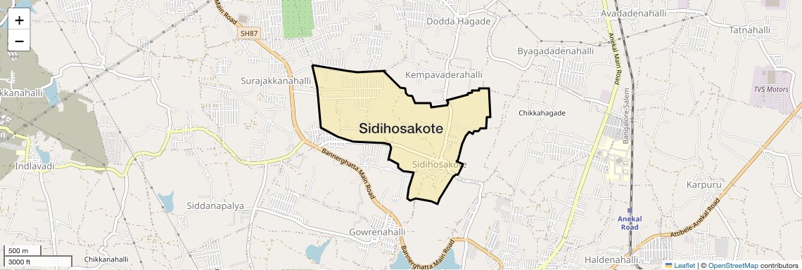 Location Map of Sidihosakote, Bangalore